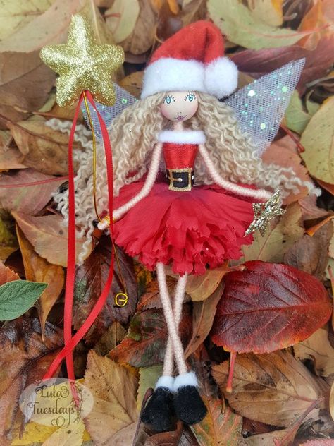 Image of Santa Anna - Made To Order - Choose Your Hair & Eye Colour - 8" Hanging Flower Fairy Bendy Dolls Tutorial, Fairy Diy Crafts, Christmas Angels Diy, Santa Anna, Fairy Art Dolls, Yarn Dolls, Bendy Doll, Felt Fairy, Fairy Crafts