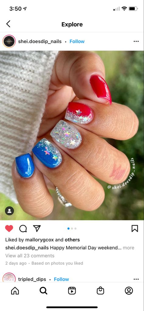 Bright Gradient Nails, July 4 Manicure, 4th Of July Nail French Tip, Memorial Day Dip Nail Ideas, Fun Dip Powder Nails, Dip Nails For 4th Of July, Dip Nails 4th Of July, July Dip Powder Nails, New Nail Ideas 2024