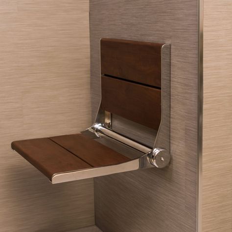 Functional and Stylish Aging in Place Home Modifications Bathrrom Design, Walk In Shower Designs, Bamboo Panels, Folding Seat, Folding Walls, Shower Seat, Wet Room, Wall Seating, Shower Bench