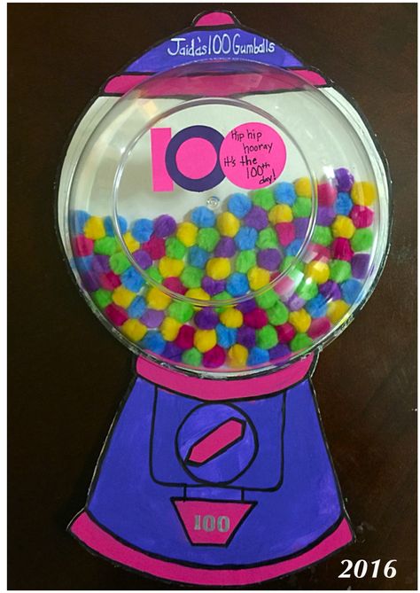 100th Day Of School Gumball Machine, 100rh Day Of School Activities, 100 Days Of School Gumball Machine, 100 Day Gumball Machine, Bubble Gum Machine Craft, 100 Day Project Ideas, 100th Day Of School Crafts, Candyland Theme, 100 Day Of School Project