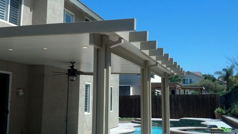 white aluminum small patio cover Patio Covers Ideas, Aluminum Patio Covers, Patio Layout, Pool Backyard, Enclosed Patio, Pergola Attached To House, Patio Covers, Patio Cover, Roofing Diy