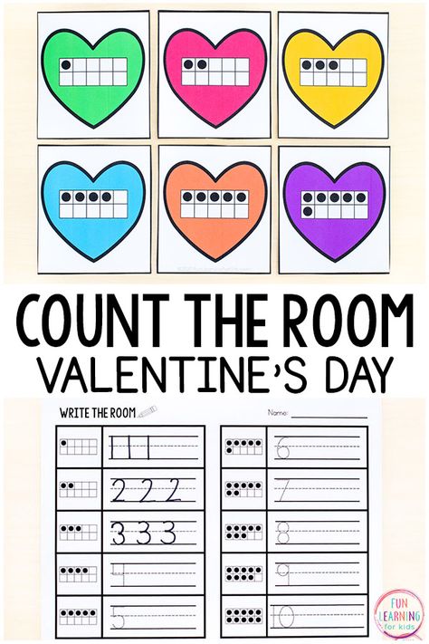 Free printable Valentine's Day count the room activities for preschool and kindergarten. These fun differentiated math activities are perfect for your math centers this Valentine's Day! #kindergarten #preschool #mathcenters #Valentinesdayactivities Valentines Day Centres For Kindergarten, Math Valentines Activities, Valentines Math Kindergarten, February Math Centers For Kindergarten, Valentine Math Kindergarten Free, Valentines Day Math Kindergarten Free, Valentine’s Day Centers Kindergarten, February Math, Kindergarten February