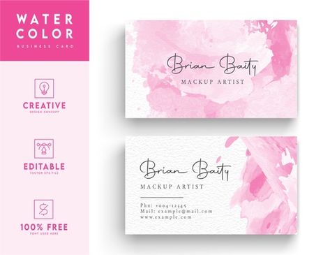 Makeup Visiting Cards Design, Pink Business Card Design, Makeup Buissness Cards Ideas, Visiting Card Design For Makeup Artist, Pink Visiting Card, Rosas Vector, Pikachu Drawing, Watercolor Business, Watercolor Business Cards