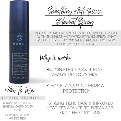 Monat's Blow Out Spray helps you achieve smoother, softer hair with less frizz while protecting from environmental aggressors. Monat Heat Protectant Spray, Monat Texturizing Spray, Monat Smoothing Anti Frizz, Monat Rewind Nectar, Monat Smoothing Anti Frizz Conditioner, Monat Hair Thinning Defense Serum, Softer Hair, Monat Before And After, Mom Beauty