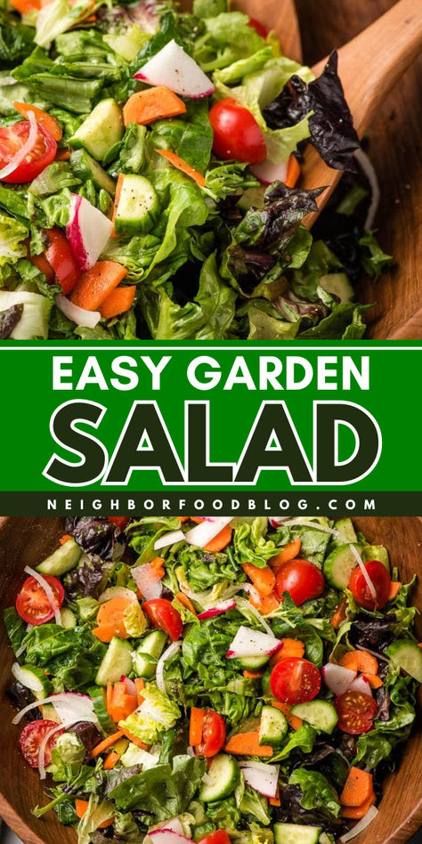 ]Looking for a simple garden salad recipe to serve on your table? This summer salad idea is a perfect Memorial Day party food or to add to your easy 4th of July recipes. A classic fresh garden salad that you satisfy you! Save this recipe and turn your veggies into a delicacy! Easy Fresh Salad Recipes, Garden Salad For A Crowd, Garden Salad Ideas, Summer Salads For A Crowd, Memorial Day Party Food, Simple Garden Salad, Salads For Parties, Garden Salads, Garden Salad Recipe