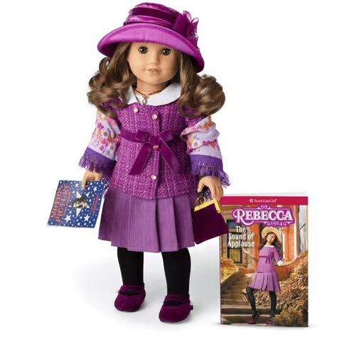 American Girl Rebecca Rubin 18-inch doll—meet this Russian-Jewish girl growing up in New York in 1914, plus find her books, clothes, furniture, and more! Rebecca Rubin, American Girl Doll Rebecca, Lego Coloring, Brown Curls, Purple Hat, Jewish Girl, American Dolls, All American Girl, Purple Hats