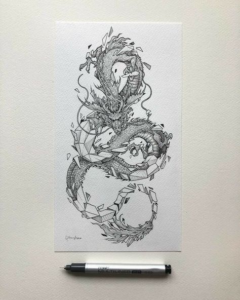 Easy Dragon Drawings, Kunst Tattoos, Asian Dragon, Dragon Sketch, Dragon Tattoo Designs, Ink Artwork, Dragon Artwork, Ink Drawings, Dragon Drawing