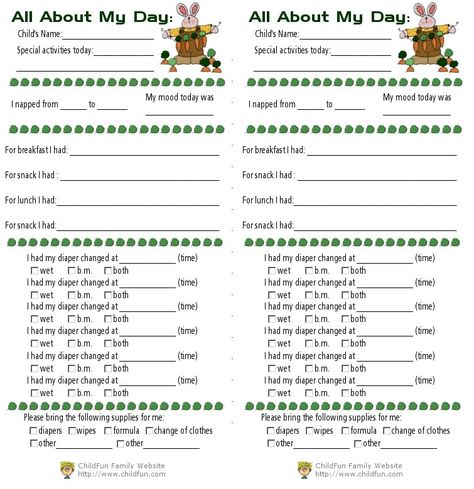 Child Care & Daily Reports Printable Forms - ChildFun Toddler Daily Report, Preschool Daily Report, Baby Charts, Daycare Daily Sheets, Infant Daily Report, Opening A Daycare, Sign Out Sheet, Baby Chart, Daycare Rooms