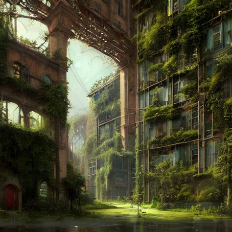 Dystopian Apartment, Interior Bridge, Greenhouse Construction, Abandoned City, Post Apocalyptic Art, Building Interior, Bridge City, Sci Fi City, Amazing Places On Earth