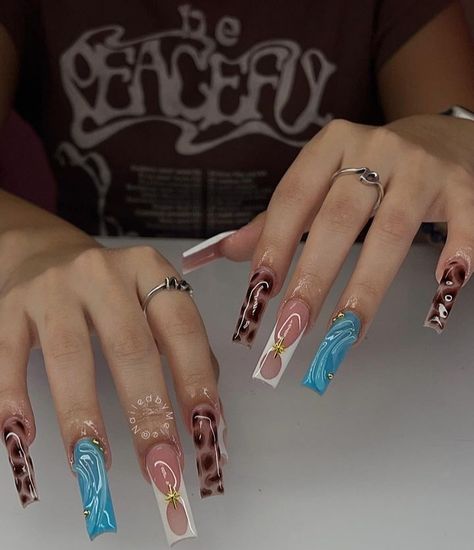 Baddie Fall Nails, Freestyle Acrylic Nails, Freestyle Nails, Poppin Nails, Retro Nails, Autumn Nail, Dope Nail Designs, Classy Acrylic Nails, Pretty Gel Nails