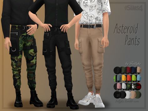 Trillyke - Asteroid Pants Emo Pants, Los Sims 4 Mods, Sims 4 Men Clothing, Masculine Clothing, Sims 4 Male Clothes, Pelo Sims, Combat Pants, Sims 4 Mm, Sims 4 Cas