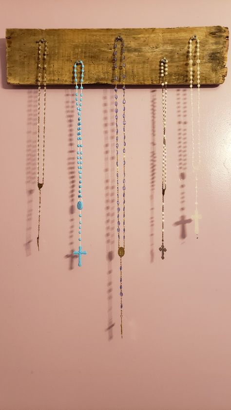 Rosary Hanger Diy, Rosary Hanger, Rosary Holder, Rosary Ideas, Catholic Decor, Catholic Crafts, Hanger Diy, Catholic Family, Student House