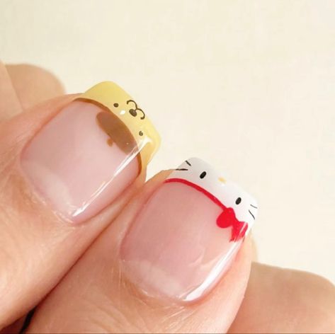 Sanrio French Tip Nails, Nail Designs Sanrio, Grow Nails In A Week, Sanrio Inspired Nails, Pink Gel Polish Nails, Grow Long Nails Fast, Pompompurin Nails, Grow Nails Fast, Uñas Hello Kitty