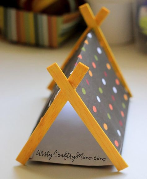 DIY Mini Campsite Craft with Sticks & Paper-7 Craft With Sticks, Tent Craft, Camping Theme Preschool, Summer Programs, Diy Tent, Family Tent Camping, Camping Set, Camping Birthday, Small Toys