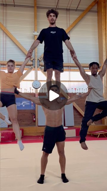 Akuma on Instagram: "Tag 3 friends you want to try this with 🔥💪

ginyu force In real life 🤣

#ginyuforce #pyramids #handtohand #circus #acro #acrobatics #flips #insta #instagood #instagram #tumbling #power #powerlifting #acroyoga #porter #montpellier #france #cirque #acrodance #capoeira #athlete #sport #calisthenics #streetworkout" Acro Group Tricks, Cool Acro Partner Tricks, Acro Group Balances, Beginner Acro Partner Tricks, Acro Partner Tricks Dance, Ginyu Force, Acro Dance, Montpellier France, Street Workout