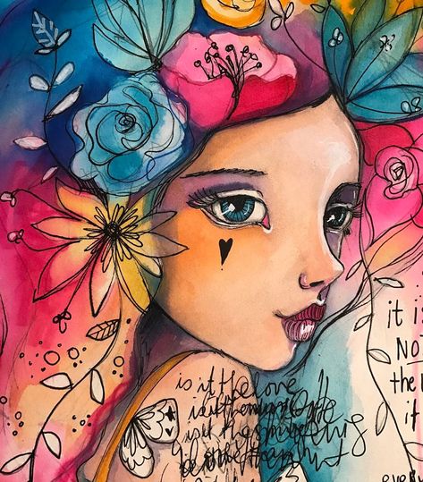 Have very little time available lately (2 mega extra projects going on on top of the normal workload) so am continuing to work in the travel journal when I need some art/ me time as these take less time. I'm loving doing these though. It's a become a bit of a series of "flower girls". :) #mixedmedia #tamfb #willowing #willowingarts #artjournal #traveljournal Faces To Draw, Tamara Laporte, Jane Davenport, Whimsical Flower, Draw And Paint, Arte Pop, Art Journal Pages, Art Journal Inspiration, Flower Girls