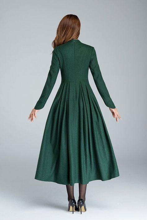 Winter Wool Dress, Warm Winter Dresses, Mandarin Collar Dress, Vestidos Retro, Womens Dress Tops, Women's A Line Dresses, Prom Midi Dress, Dress Retro, Fit Back