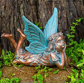 BRECK'S Relaxing Fairy Statue - Add a Wonderful and Whimsical bit of Relaxation to Your Garden! Summer Bulbs, Garden Gnomes Statue, Sun Loving Plants, Fairy Statues, Gnome Statues, Garden Angels, Shade Perennials, Aged Bronze, Fairy Garden Accessories