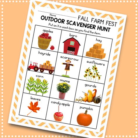 Fall Festival Scavenger Hunt Ideas, Fall Farm Festival, Farm Scavenger Hunt, Fall Scavenger Hunt For Kids Printable, Fall Photo Scavenger Hunt, Fall Picture Scavenger Hunt, Harvest Bingo Free Printable, Letter Matching Preschool, Farm Fest