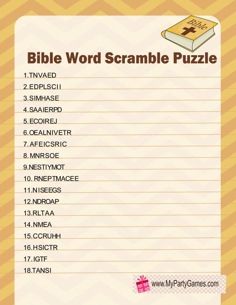 Free Printable Bible Word Scramble Puzzles Bible Word Scramble, Charades Word List, Bible Charades, Charades Words, Bible Quizzing, Bible Search, Bible Word Searches, Unscramble Words, Scramble Words