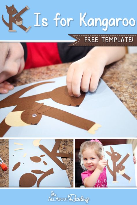 FREE craft template for letter recognition! K is for Kangaroo. Letter K Kangaroo Craft, K Is For Kangaroo Template, K For Kangaroo Craft, K Is For Kangaroo Craft, K Is For Craft, Australia Crafts For Kids, Letter K Craft, G Is For Goat, Letter G Craft