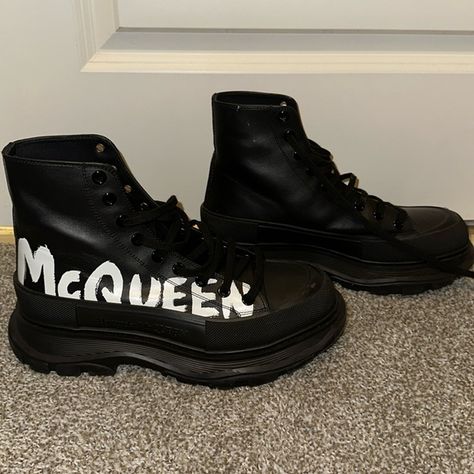 Alexander McQueen boot Alexander Mcqueen Boots, Alexander Mcqueen Tread Slick, Brown Chelsea Boots, Alexander Mcqueen Shoes, Alexander Mcqueen Men, High Top Sneaker, Sneaker Men, Black Chelsea Boots, Orange Leather