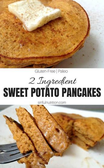 Healthy Pancake Recipes, Sweet Potato Cake, Sweet Potato Pancakes, Two Ingredient, Potato Pancakes, Pancakes Healthy, Easy Paleo, 2 Ingredient, Paleo Breakfast