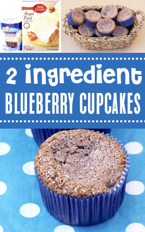 Blueberry Cupcakes Recipe Blueberry Angel Food Cake, Blueberry Cupcakes Recipe, Angel Food Cupcakes, Angel Food Cake Desserts, Cake Mix Muffins, Desserts With Few Ingredients, Blueberry Cupcakes, Angel Food Cake Mix Recipes, Mug Cake Microwave