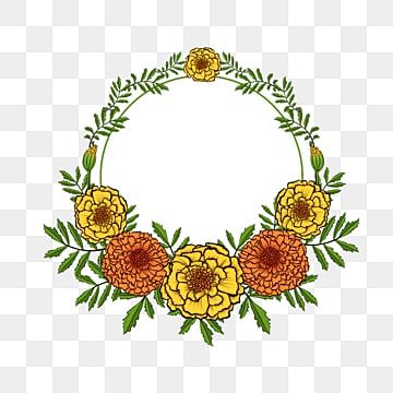 Marigold Border, Yellow Marigold, Hand Clipart, Marigold Flowers, Wreath Clipart, Wreath Drawing, Leaf Clipart, Drawing Clipart, Marigold Flower