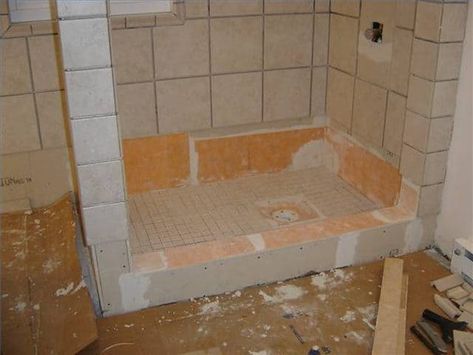 Retile Shower Floor, Retile Shower Diy Wall Tiles, How To Retile Shower Wall, Retile Bathroom Shower Wall Tiles, Retile Bathroom, Building A Shower Pan, Diy Tiling, Diy Wall Tile, Shower Pan Installation