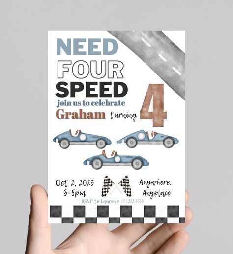 Need four speed, need for speed, Race on over, race car theme birthday invitation, 4th birthday, racing,nascar, editable, printable, digital Car Theme Birthday Invitation, Dates Background, Need Four Speed, Car Theme Birthday, Race Car Themes, Car Theme, Car Driver, Car Themes, Need For Speed