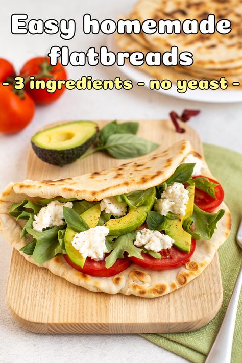 Easy homemade flatbreads - these are so easy to make, with no yeast required! They're perfect stuffed with all kinds of sweet or savoury fillings. #piadina #flatbreads #noyeast #easylunch Piada Recipe, Homemade Flatbread, Vegetarian Italian, Vegetarian Sandwich, Best Vegetarian Recipes, Flat Bread, Green Sauce, Best Vegan Recipes, British Food