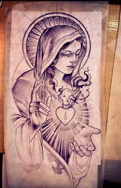 tattoo Traditional Religious Tattoo, Tato Flash, Mary Tattoo, Tattoo Zeichnungen, Religious Tattoo, Jesus Tattoo, Religious Tattoos, Desenho Tattoo, Chicano Art