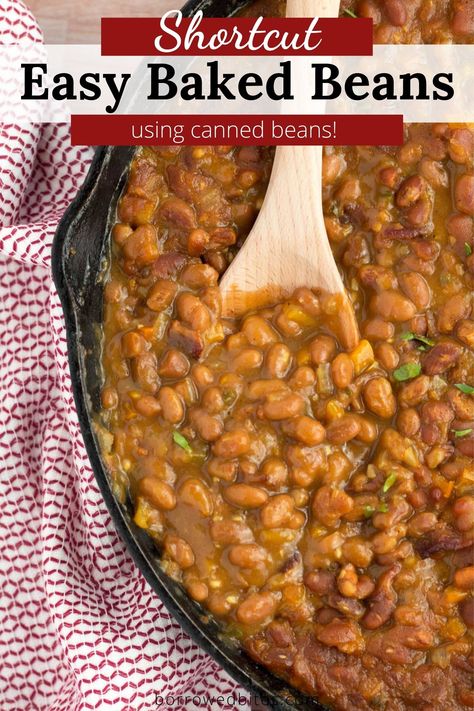 Quick Easy Side Dishes, Simple Baked Beans Recipe, Canned Baked Beans, Side Dishes For Ham, Burger Side Dishes, Easy Baked Beans, Bbq Beans, Steak Side Dishes, Iron Recipes