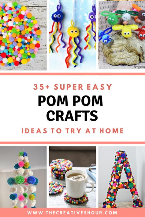 Craft Ideas With Pom Poms, Crafts With Mini Pom Poms, Crafts With Puff Balls, Pom Pom Crafts Preschool, Preschool Pom Pom Crafts, Pom Pom Diy Crafts, Small Pom Pom Crafts, Things To Do With Pom Poms, Diy With Pom Poms Craft Ideas