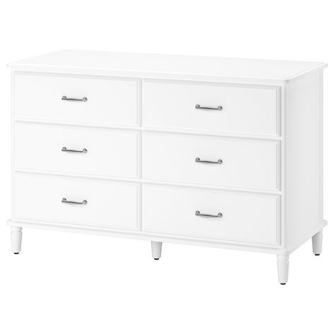 IKEA - TYSSEDAL, 6-drawer dresser, white, Of course your home should be a safe place for the entire family. That’s why hardware is included so that you can attach the chest of drawers to the wall. Integrated damper catches the running drawer and closes it slowly, silently and softly. Ikea Tyssedal, Wide Chest Of Drawers, 8 Drawer Dresser, Painted Drawers, White Dresser, Mirrored Wardrobe, 3 Drawer Chest, Clothes Rail, Ikea Family