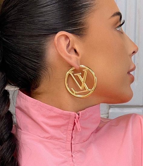 Lv Hoop Earrings, Louis Vuitton Earrings, Ariana Grande Album, Acrylic Nails Coffin Short, Jewelry Essentials, Earrings Hoop, Nails Coffin, Dress Silhouette, Rich Girl