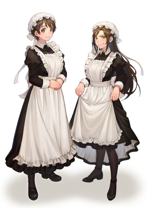 Maid Outfit Anime, Victorian Maid, Female Orc, Drawing Female Body, Anime Maid, Maid Outfit, Dress Drawing, Maid Dress, Fantasy Clothing