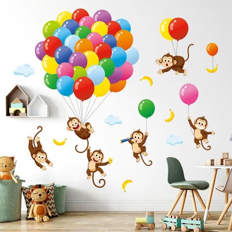 Children's Wall Sticker Children's Room Decoration Peel and Stick Removable Nursery Boy Animal Giraffe Decal, Animals Craft, Monkey Wall, Nursery Boy, Kids Study, Cartoon Wall, Wall Stickers Kids, Wall Decor Stickers, Kids Stickers