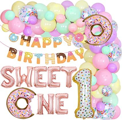 One Donut Birthday, Sweet One Birthday Party, Donut Birthday Party Decorations, Donut Party Supplies, Sweet One Birthday, Donut Birthday Party, Donut Themed Birthday Party, Candy Balloons, Birthday Donuts