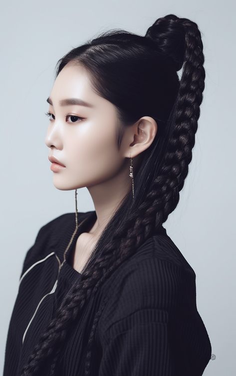 #aigeneratedart #kpop #koreanmodel #BraidStyle #AIGenerated #Hairstyle #MidJourney #asianmodel #AIphoto #orientalAesthetics Modern Chinese Hairstyle, Chinese Braided Hairstyles, Sci Fi Hairstyles, Long Hair Asian, Big Braid, Asian Hairstyles, Big Braids, Hairstyles For Girls, Portrait Photography Women