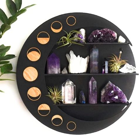 PRICES MAY VARY. BIGGER SIZE, ROOMY MOON DECOR SHELF: Looking for a display shelf big enough to house your precious crystals, oils or air plants? With this shelf measuring 16x16x2.5 in, we wanted you to get that roomy shelf you've been looking for. MADE FOR QUALITY: Engineered with MDF wood, this shelf is made to last a long time. Be worry-free and enjoy using this adorable wall décor, beautifully coated with an eco-friendly paint for a smooth and elegant matte finish. GRANT A WISH, BRING HOPE – Butterfly Lamp, Crystal Shelf, Crystal Shelves, Moon Decor, Decoration Plante, Witch Decor, Crystal Wall, Easy Wall, Hanging Shelves