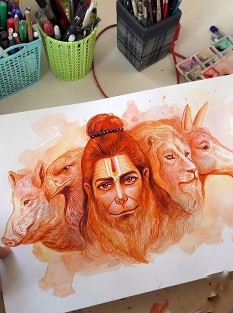 Hanuman Drawing, Modern Art Canvas Painting, Color Drawing Art, Beautiful Art Paintings, Abstract Art Painting Diy, Painting Art Lesson, Small Canvas Art, Watercolor Art Lessons, Indian Art Paintings