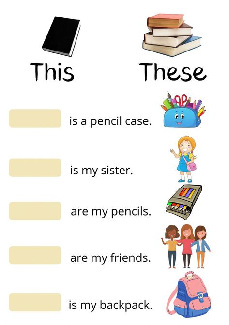 This Or These, Grade 2 Learning Activities, This Is These Are Worksheet, This Or That Worksheet For Kids, English Conversation For Kids, Ingles Kids, English Grammar Test, Demonstrative Pronouns, Materi Bahasa Inggris