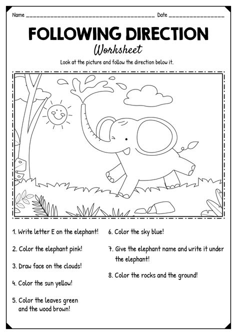 Follow Directions Worksheet Kindergarten, Read And Follow Directions, Following Multistep Directions Activity, Language Comprehension Activities, Grade 2 Language Activities, Follow The Directions Worksheet, Preschool Following Directions Worksheet, Kindergarten Following Directions Worksheet, Following Instructions Worksheet