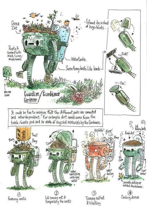 Solar Punk Robots, Dnd Adventurer Art, Solar Punk Concept Art, Solarpunk Concept Art, Solar Punk Character Design, Solarpunk Robot, Solarpunk Character Design, Solar Punk Art, Solar Punk Character