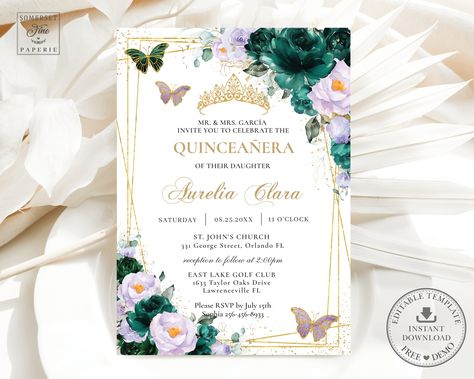 Quinceañera Invitation, Tiara Gold, Australia Photos, Twin Birthday, Quinceanera Invitations, Lilac Flowers, Birthday Invite, Purple Lilac, 16th Birthday