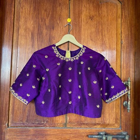 Buy Pure Silk Hand Embroidery Blouse / Saree Maggam Blouse / Red Online in India - Etsy High Neck Maggam Work Blouse Designs, Purple Blouse Work Designs, Purple Blouse Designs, Saree Blouse Modern, Zardosi Blouse, Embroidery Blouse Saree, Hand Embroidery Blouse, Handwork Saree, Saree Jacket Designs