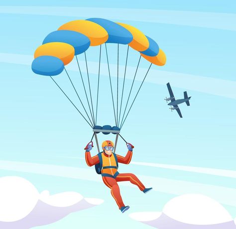 Sky Diving Illustration, Parashoot Drawing, Pe Drawing, Paragliding Illustration, Skydiving Drawing, Parachute Illustration, Parachute Drawing, Parachute Art, Skydiving Illustration