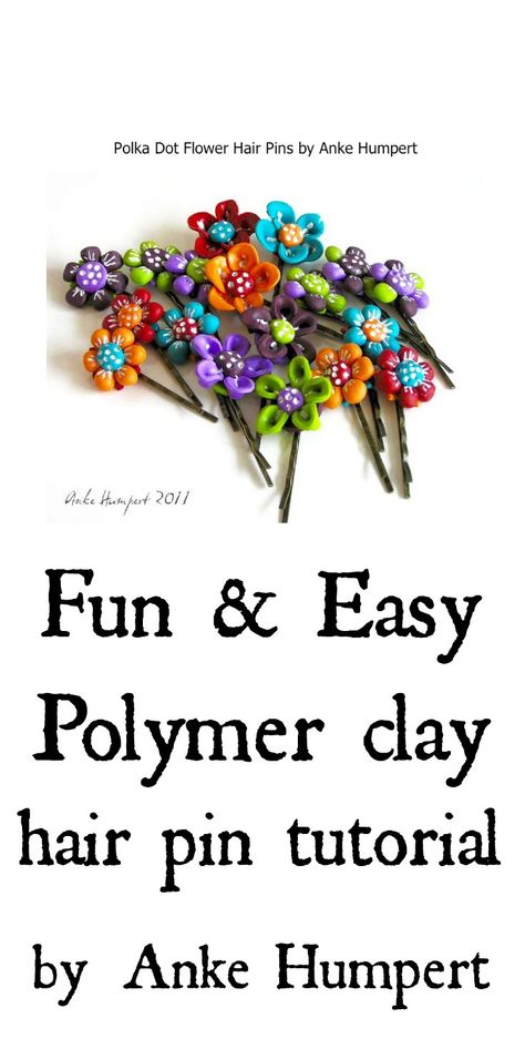 FREE Polymer Clay Tutorial- polka dot hair pin jewelry. - 365 Days of Crafts Polymer Clay Hair Clips Diy, Fimo Hair Clips, Polymer Clay Hair Pins Diy, Clay Hair Pins, Clay Hair Clips, Pin Tutorial, Polymer Clay Hair, Polka Dot Hair, Easy Polymer Clay